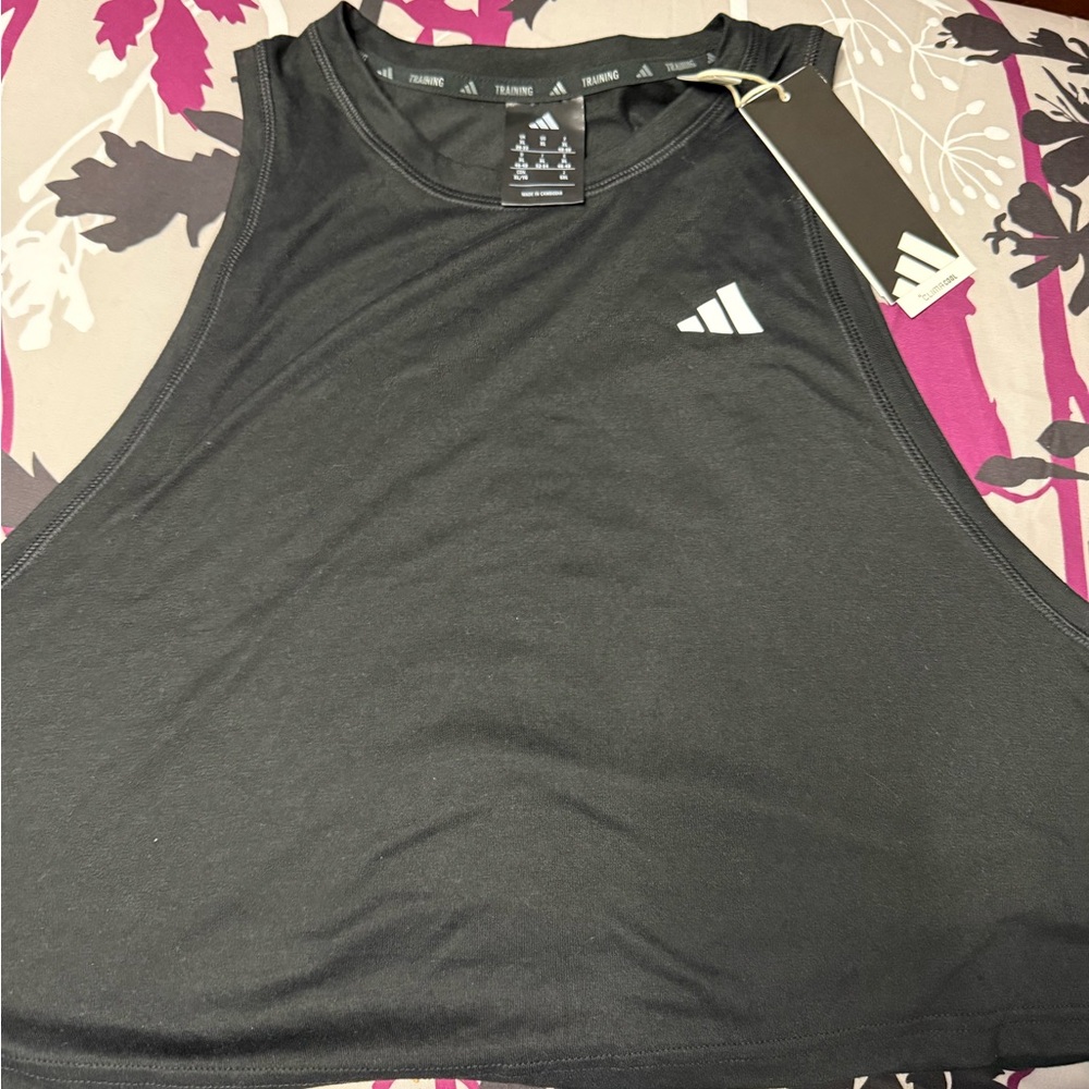adidas Black Cropped Training Tank with White Logo